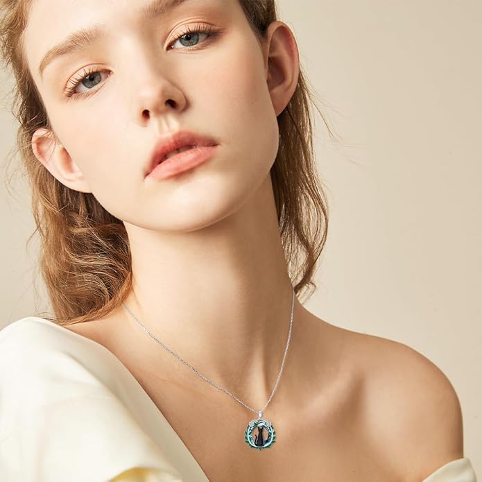 Cat Necklace for Women 925 Sterling Silver Black Cat Pendant Necklace with Crystal Cute Animal Jewelry Gift for Women