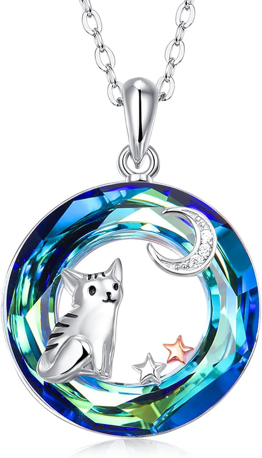 Dreamboat Sterling Silver Cat Necklace for Women Crystal Necklace Cute Animal Necklace Kitten Necklace Cat Pendant Friendship Cat Jewelry Gifts