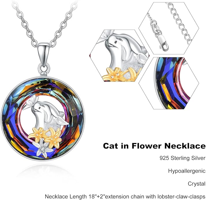 Dreamboat Sterling Silver Cat Necklace for Women Crystal Necklace Cute Animal Necklace Kitten Necklace Cat Pendant Friendship Cat Jewelry Gifts