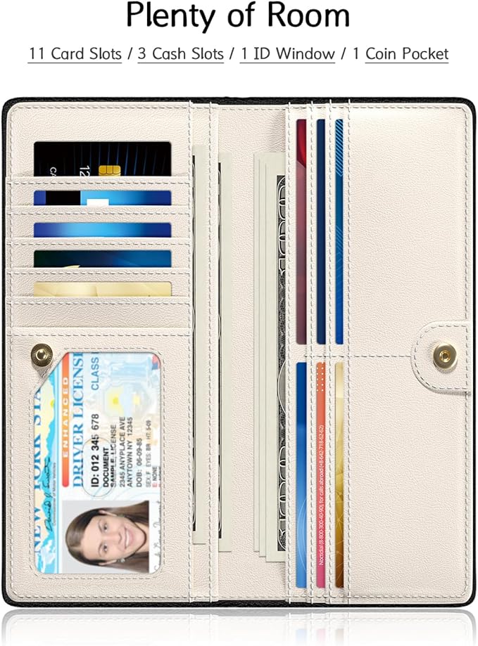 Nipichsha Womens Wallet, RFID Slim Wallets for Women, Thin Ladies Credit Card Holder Purse, Cute Leather Bifold Clutch Billfold with 11 Card Slots & ID Window, Black