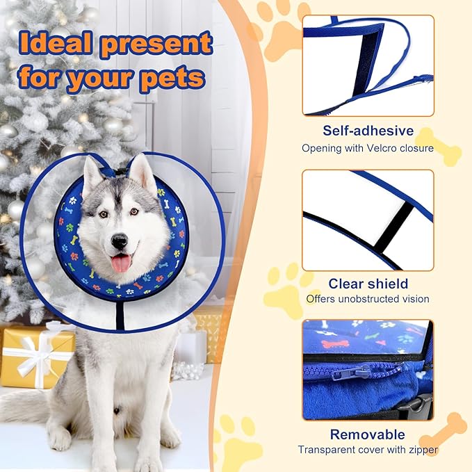 Dog Cone Collar with Enhanced Anti-Licking, Inflatable Dog Cone After Surgery, Adjustable Size with Soft Padding for Small Medium Large Dogs - Blue/S