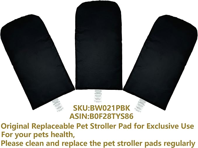 ROODO Pet Stroller Inner Pad for Exclusive Use,Original,Replaceable,Easy to Clean,Set of 3 pc(Black)