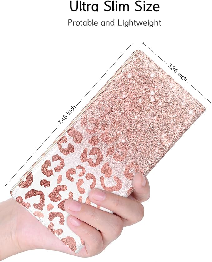 Nipichsha Womens Wallet, RFID Slim Wallets for Women, Thin Ladies Credit Card Holder Purse, Cute Leather Bifold Clutch Billfold with 11 Card Slots & ID Window, Pink Gilt