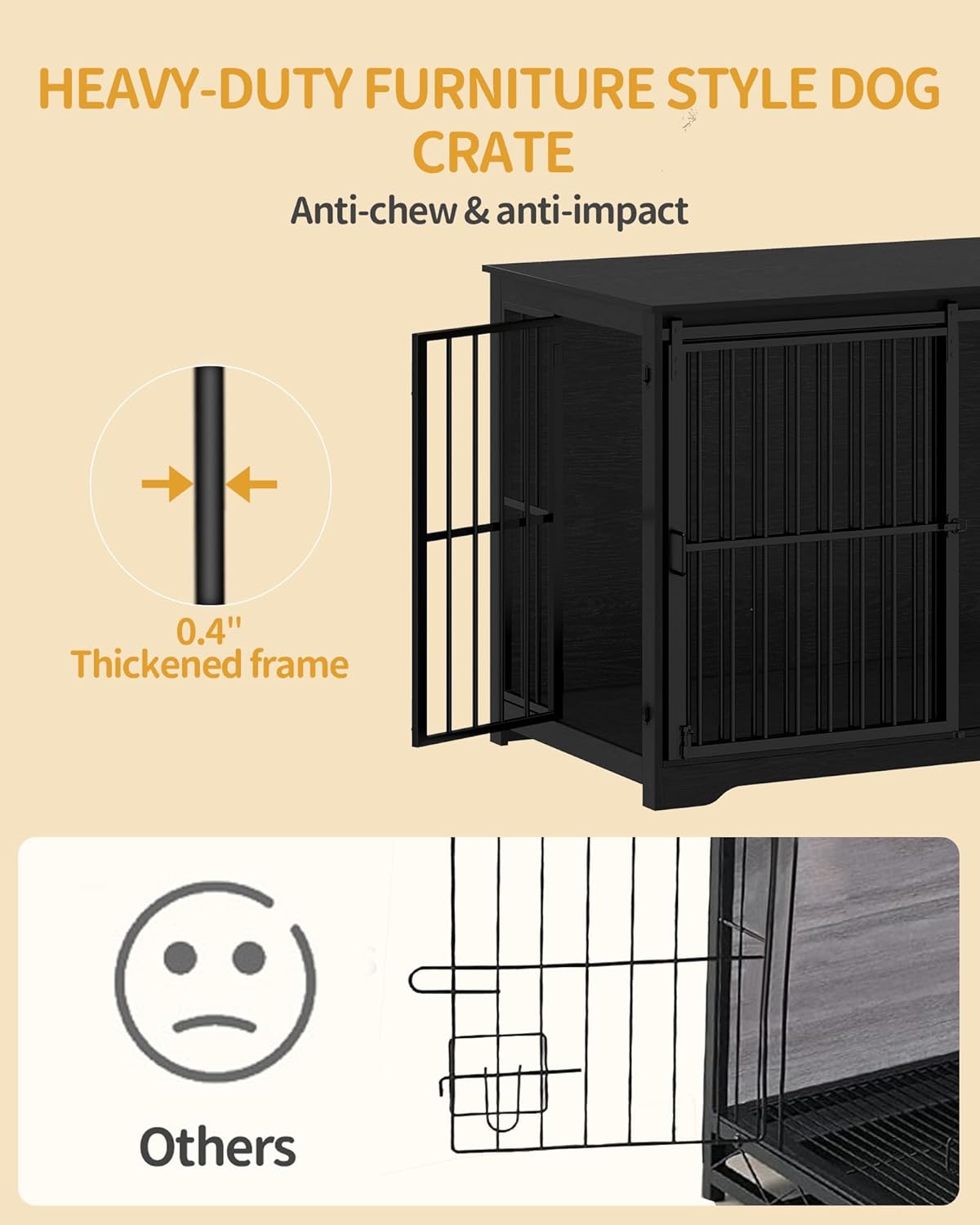 XXL Large Dog Crate Furniture, 46.9" Indoor Dog Kennel Furniture with Barn Door, Wooden Tall Dog Crate, Heavy Duty Dog Cage for Large Dogs, Side End Table, Anti-Chew, Black DFC83804B