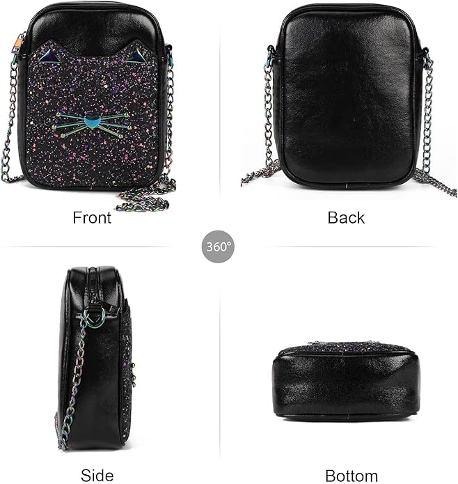 Cute Crossbody Purse for Teen Girls Sparkly Cat Purse and Small Crossbody Bags for Women Gift with Chain Strap