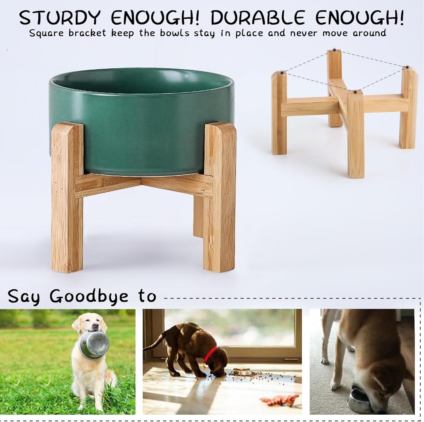 Petygooing Green Elevated/Raised Ceramic Dog Bowl for Small Breeds, Dog Food Water Dish with Stand,Pet Feeding Bowl with Anti Slip Rubber for Cats and Small Dogs Puppy 13.5 OZ (5.1In / 1.7 Cups)