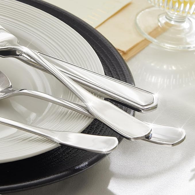 HIKAA Premium Silverware Set, Stainless Steel Flatware Set with Wide-Based Handles for Comfort & Durability, Forks & Spoons Cutlery Silverware Set (40PCS)