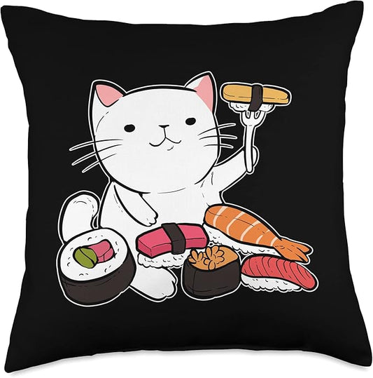 Sushi Cat Anime Figure Senpai Japanese Noodles Ramen Manga Throw Pillow