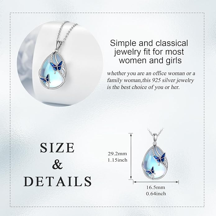 KQF Dragonfly/Butterlfy/Cat/Jellyfish/Bunny/Axolotl/Bee/Mermaid/Hummingbird/Elephant Necklace for Women Sterling Silver Moonstone Pendant Necklace Dragonfly Jewelry Gifts for Women