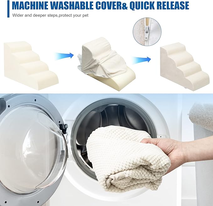 Dog Stairs for Small Dogs - High Density Foam Pet Steps, Extra Wide Dog Ramp with Non-Slip Bottom for High Beds, Couch and Sofa, Best for Dogs Injured, Older Doggy Cats