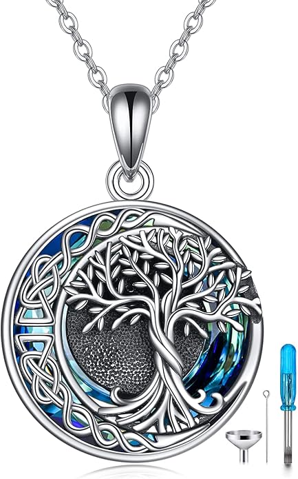 Tree of Life Urn Necklaces for Ashes 925 Sterling Silver Tree of Life Crystal Cremation Jewelry for Ashes Memory Jewelry for Women Men
