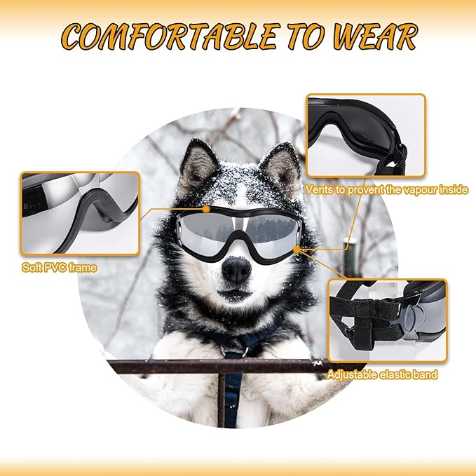 NVTED Dog Sunglasses Dog Goggles, UV Protection Wind Protection Dust Protection Fog Protection Pet Glasses Eye Wear Protection with Adjustable Strap for Medium or Large Dog (Pack of 2)