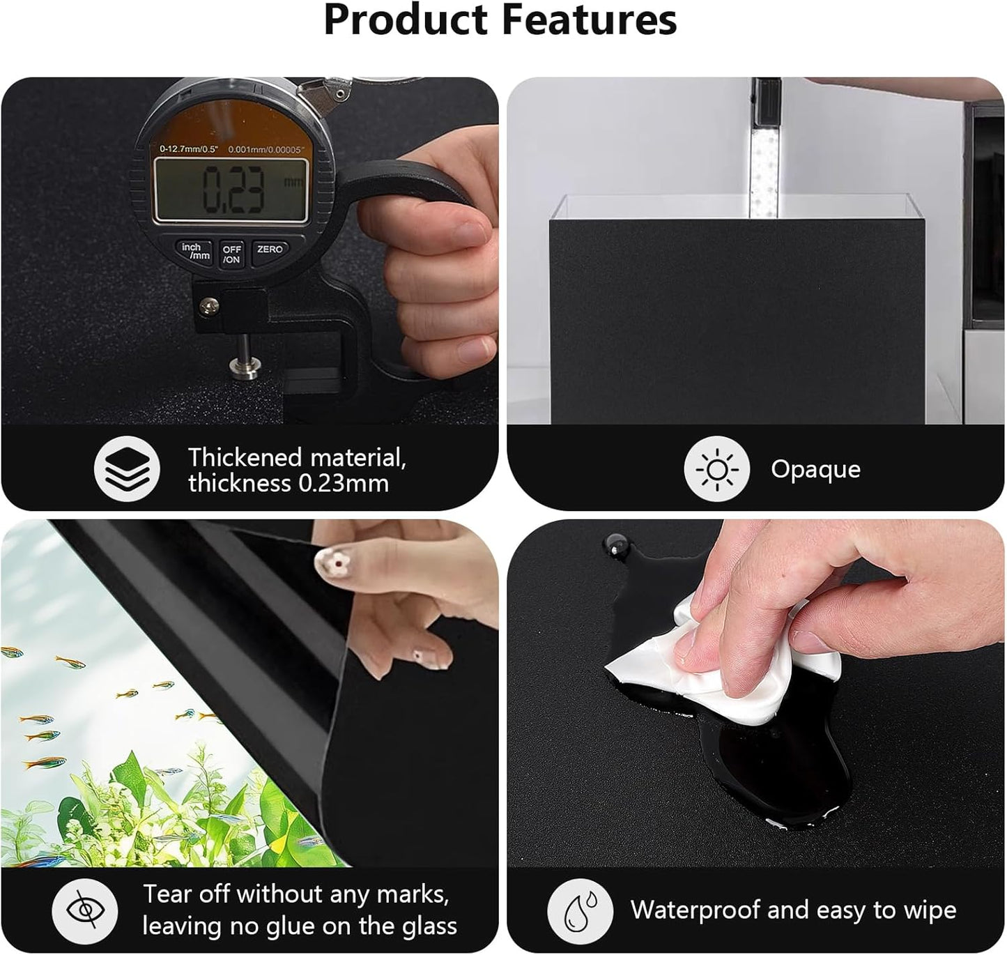 Aquarium Background Paper Decor Fish Tank Backdrop Wallpaper Electrostatic Adhesive, No Glue, Easy to Install, Reusable (23.6“H×78.7”L, Black)