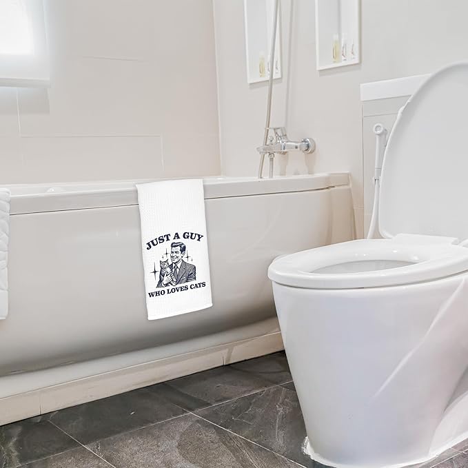 Just a Guy Who Loves Cats Kitchen Towels, Cat Lover Gifts for Men Dish Tea Towels for Kitchen Decor, Cat Dad Gifts Hand Towels for Bathroom, 16x24 Inch