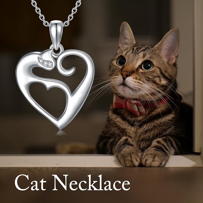 Diamond Black Cat Necklace for Women 925 Sterling Silver Cat on Moon Necklace Pendant Black Cat Jewelry Gifts for Women Mom Wife Girlfriend Daughter Girls