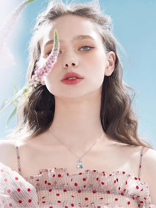 Couple Hug Necklace 925 Sterling Silver Cat/Fox Couples Hugging Turquoise Necklace Couples Jewelry as Valentine's Day Gift for Women