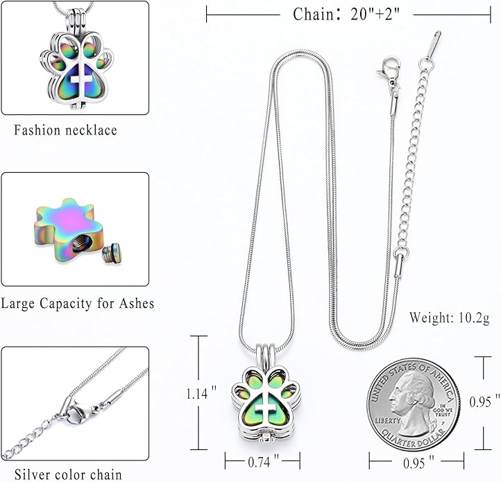 Pet Cremation Jewelry for Dog/Cat Paw Stainless Steel Memorial Locket Urn Necklace with Hollow Urn Cremation Jewelry for Ashes