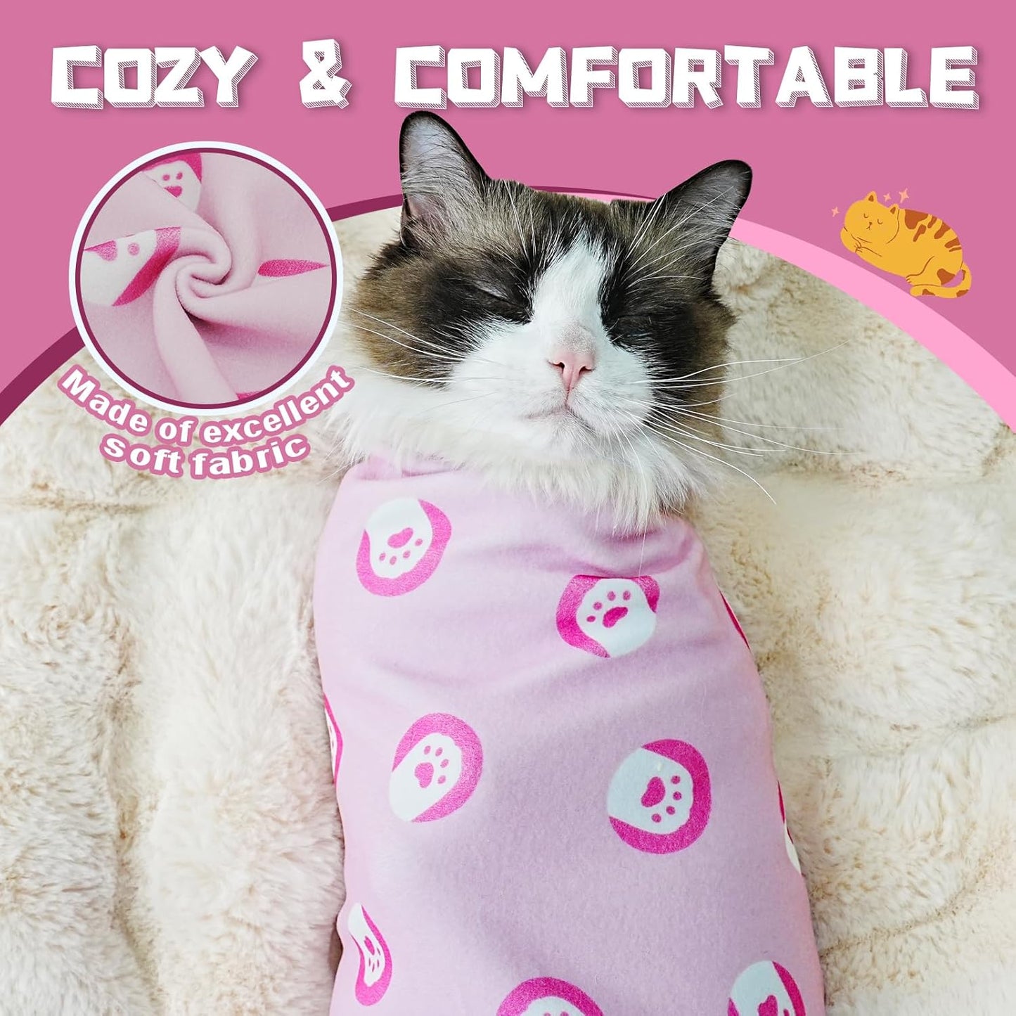 Supet Cat Wrap for Cutting Nails, Self-Adhesive Grooming Wrap, Anti-Scratch Cat Swaddle for Grooming, Ideal for Medicine, Nail Clipping, Teeth Brushing, Ear Cleaning