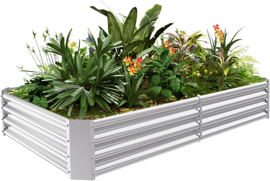 Land Guard 6×3×1ft Galvanized Metal Raised Garden Bed, Metal Planter Kit Box Outdoor for Deep-Rooted Vegetables, Flowers, Green and Herbs……