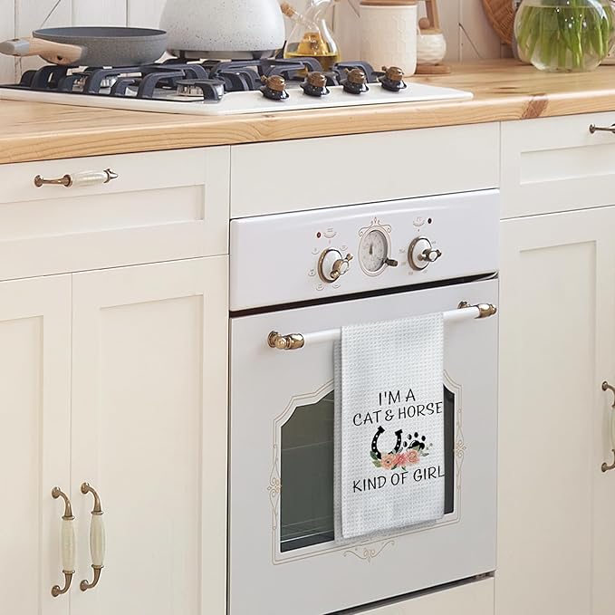 Gifts for Cat Lovers Horse Lovers Kitchen Towels, I'm a Cat and Horse King of Girl Hand Towels, Cat Gifts Horse Gifts for Girls Women Dish Towels Tea Towels for Kitchen, 16x24inch