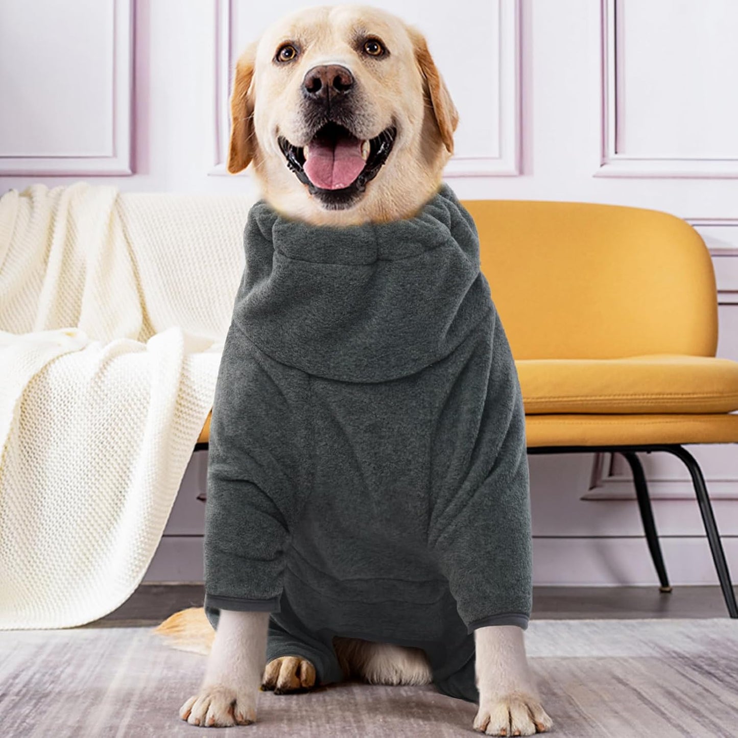 ROZKITCH Dog Warm Pajamas, Pet Windproof Warm Cold Weather Jacket Vest Cozy Jumpsuit Apparel Outfit Clothes for Small Medium Large Dog Walking Hiking Sleep Grey S