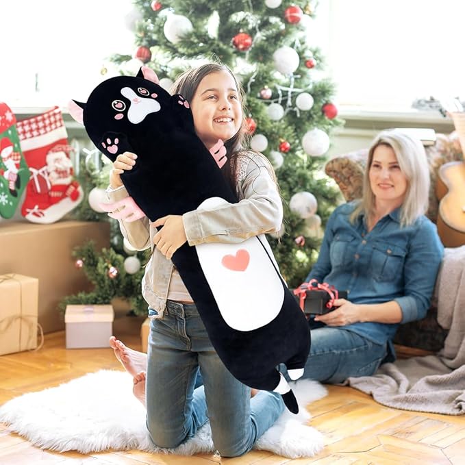 Cat Long Plush Long Giant Pink Cat Pillow Plush, Long Kitten Body Pillow Cute Cat Stuffed Animals for Kids Girlfriend(70cm/27.5inch)