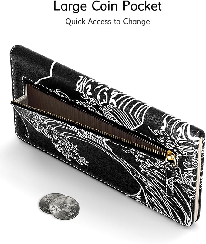 Nipichsha Womens Wallet, RFID Slim Wallets for Women, Thin Ladies Credit Card Holder Purse, Cute Leather Bifold Clutch Billfold with 11 Card Slots & ID Window, Night Ocean