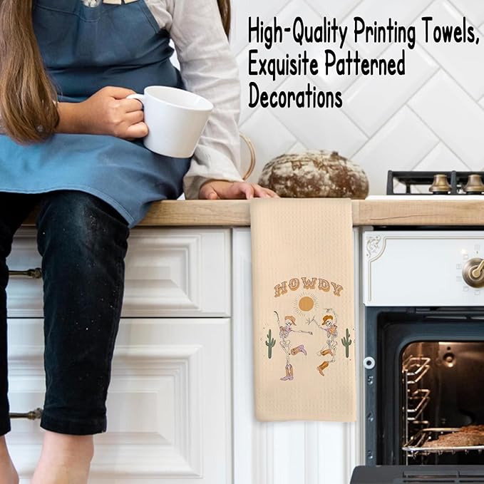 Preppy Howdy Skeleton Halloween Bathroom Kitchen Hand Decor Towels 16″×24″, Funny Skeleton Housewarming Gifts, Halloween Kitchen Towels Decor