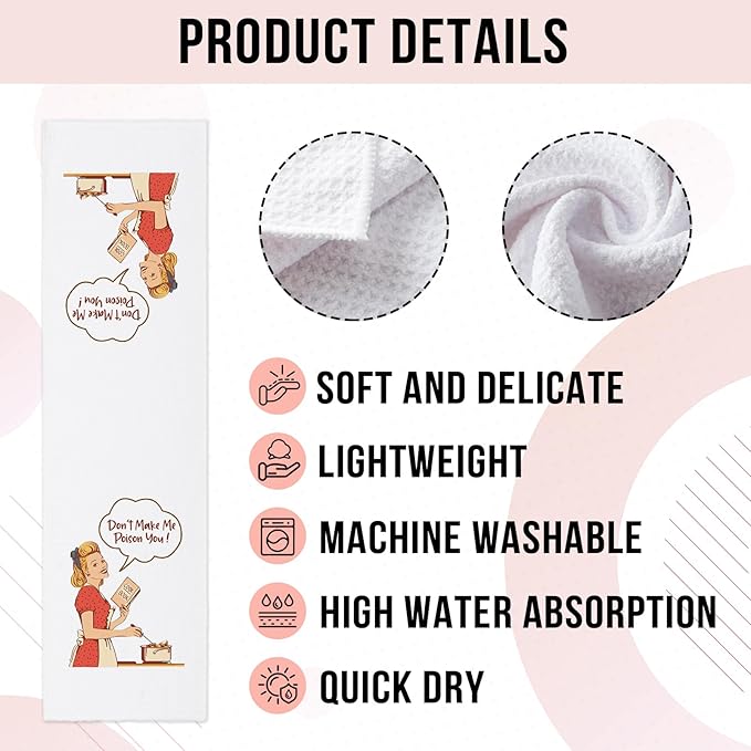 Funny Kitchen Dish Towels with Jokes Themed Don't Make Me Poison You Soft Dishcloths Funny Retro Housewife Kitchen Towels Hilarious Birthday Gifts for Women Hostess Wife Sister Chef Friend