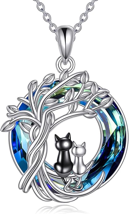 Tree of Life Necklace Sterling Silver Sister Pendant Blue Crystal Jewelry Gift for Women