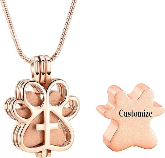 Pet Cremation Jewelry for Dog/Cat Paw Stainless Steel Memorial Locket Urn Necklace with Hollow Urn Cremation Jewelry for Ashes