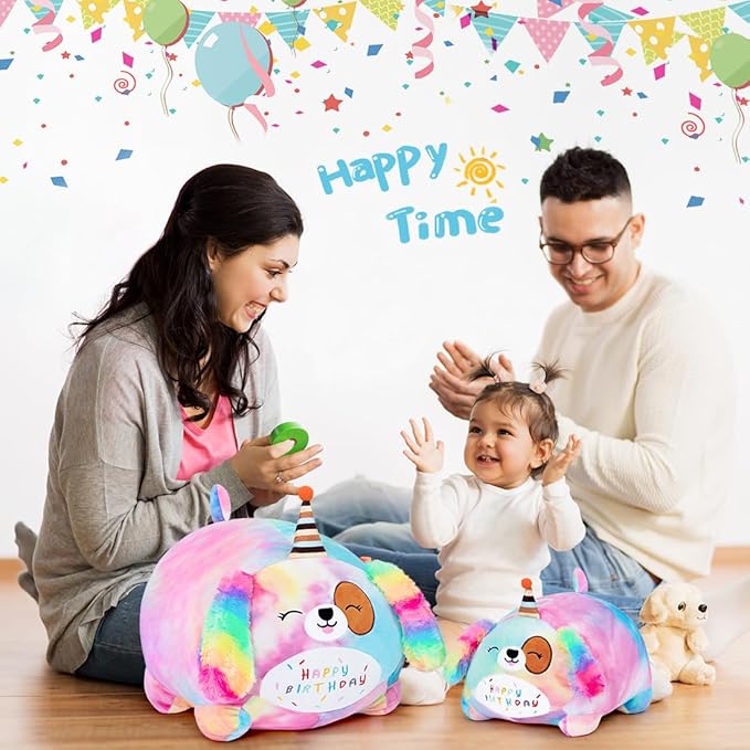 Happy Birthday Plush Toy, Cute Birthday Puppy Stuffed Animal, Colorful Dog Plush Pillow for Girls & Kids (40cm/15.7inch)
