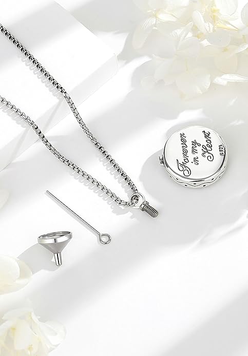EUDORA Sterling Silver Urn Necklace for Ashes for Women Men, Ash Pendant for Human Cat Dog Ashes, Necklace for Ashes of Loved One Dad Mom Papa Pet Cremation Souvenir Jewelry for Funeral, 20inch