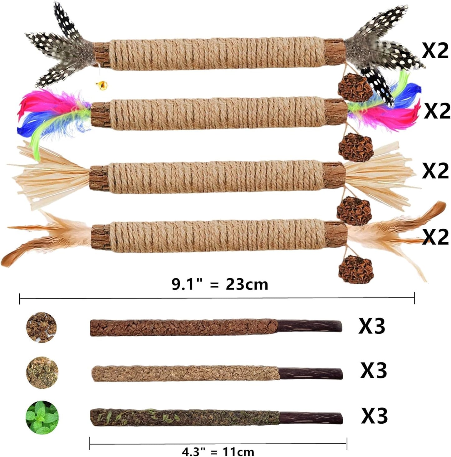 Cat Toys 21PCS Catnip Toy for Indoor Kitten Treat Cats Chew Stick for Dental Cleaning Teeth Kitten Silvervine Rope Kitty Feather Snack for for Kick Molar Scratch Self Play Interactive Boredom