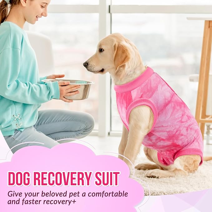 Lukovee Recovery Suit for Dogs, Onesie Surgery Recovery Suit for Female Male Dogs, Abdominal Wounds Cone E-Collar Alternative Prevent Licking Spay Recovery Suit (Pink,Small)