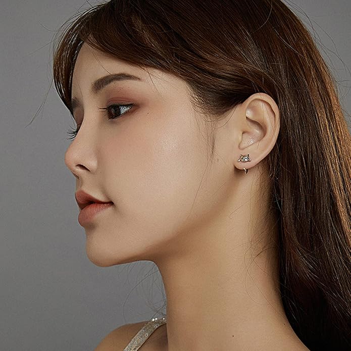 Cute Cat Earrings Stud Pearl Earrings for Women Mouse Cubic Zircon Hypoallergenic Earrings Christmas Birthday Gift