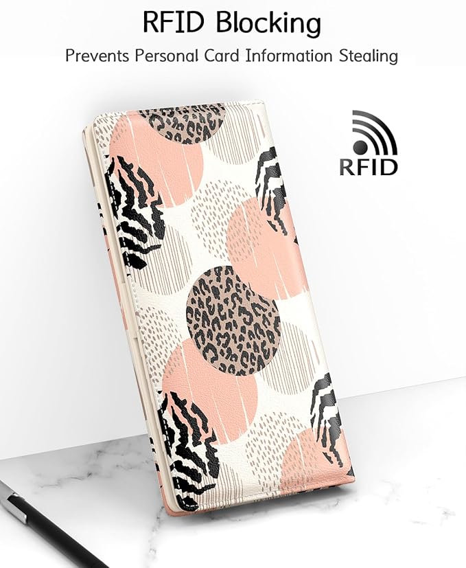 Nipichsha Womens Wallet, RFID Slim Wallets for Women, Thin Ladies Credit Card Holder Purse, Cute Leather Bifold Clutch Billfold with 11 Card Slots & ID Window, Boho Leopard Print