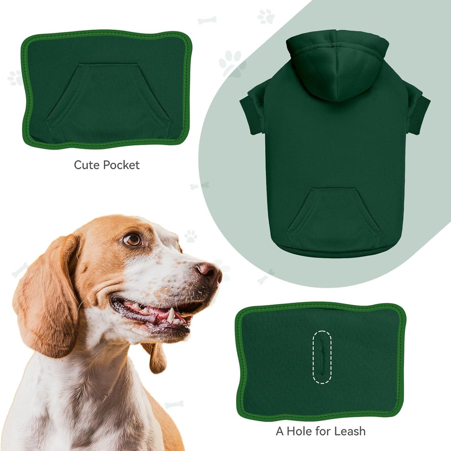 Dog Sweaters for Large Dogs Pet Sweater Solid Soft Brushed Fleece Dog Hoodie Clothes Pet Hoodie Sweatshirt with Pocket(Green-L)