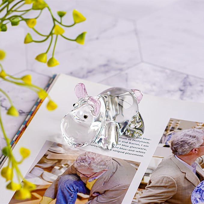HDCRYSTALGIFTS 2.8inch Crystal Hippo Figurines Collectibles Gift for Mom from Daughter Art Glass Hippopotamus Statue Animal Paperweight Ornament for Table Home Decoration
