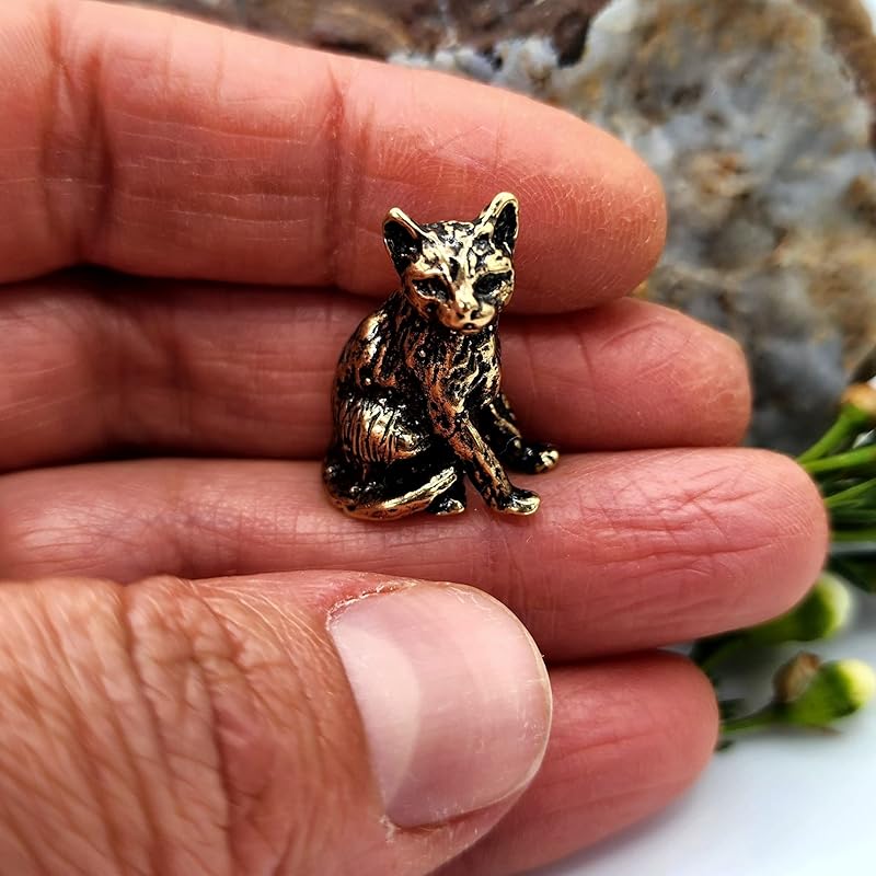 Cat Figurine Handcrafted Brass Small Kitten Miniature Collectible Gift for Cat Lovers Tiny Metal Decorative Trinket