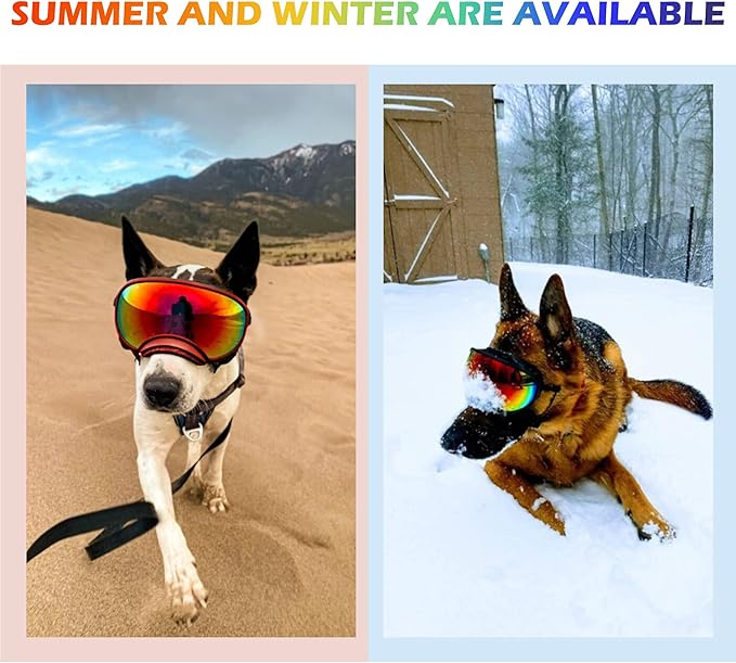 Large Dog Sunglasses with Adjustable Strap UV Protection, Winproof Puppy Sunglasses, Suitable for Medium-Large Pet Glasses, Dogs Eyes Soft Goggles, Khaki Colours