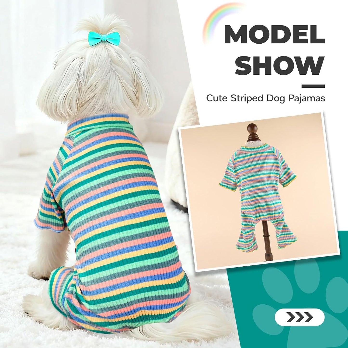 BAEJMJK Striped Dog Pajamas Stretchy Cute Four-Legged Boy Girl Dog Clothes with Sleeves Comfortable Dogs Jumpsuit Colorful Pet Puppy Outfits Apparel for Small Medium Dogs Cats(Green,Large)