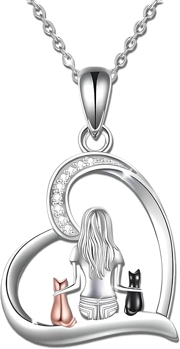 Cute Heart Necklace, With Black Cat - Charming Cat Heart in Rose Gold - Stylish Gift for Women & Party Accessory