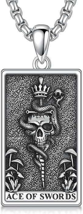 PELOVNY Tarot Card Necklace 925 Sterling Silver Skeleton Necklace The Sun Moon Star Strength Lovers Death Devil Fool Tarot Jewelry Christmas Birthday Gifts for Men Women Unisex