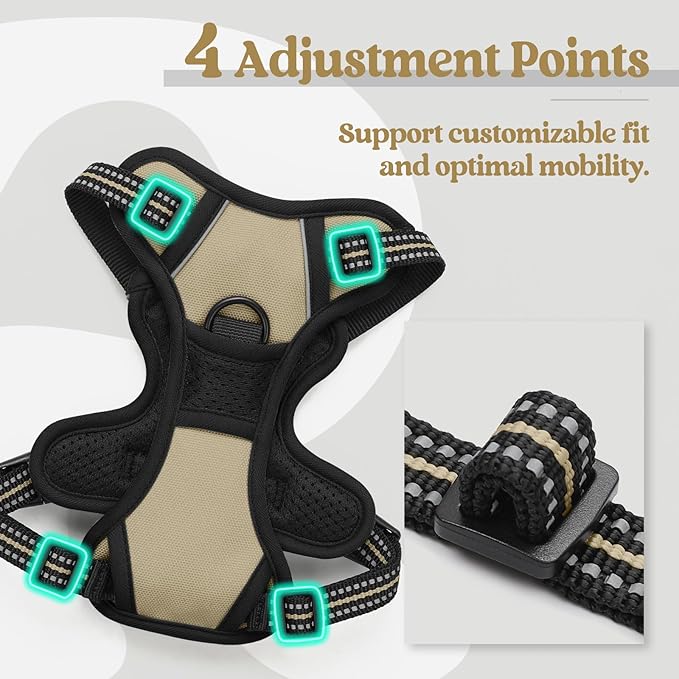 rabbitgoo Dog Harness No Pull with 2 Leash Clips, Adjustable Soft Padded, Reflective Oxford No Choke Pet Vest with Easy Control Handle for Puppy, Beige, XS