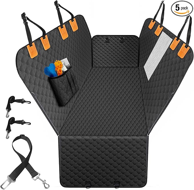 Dog Car Seat Cover for Back Seat, Waterproof Protector with Side Flaps, Scratchproof Hammock, Non-Slip Bottom for Cars/Trucks/SUVs (Black02)