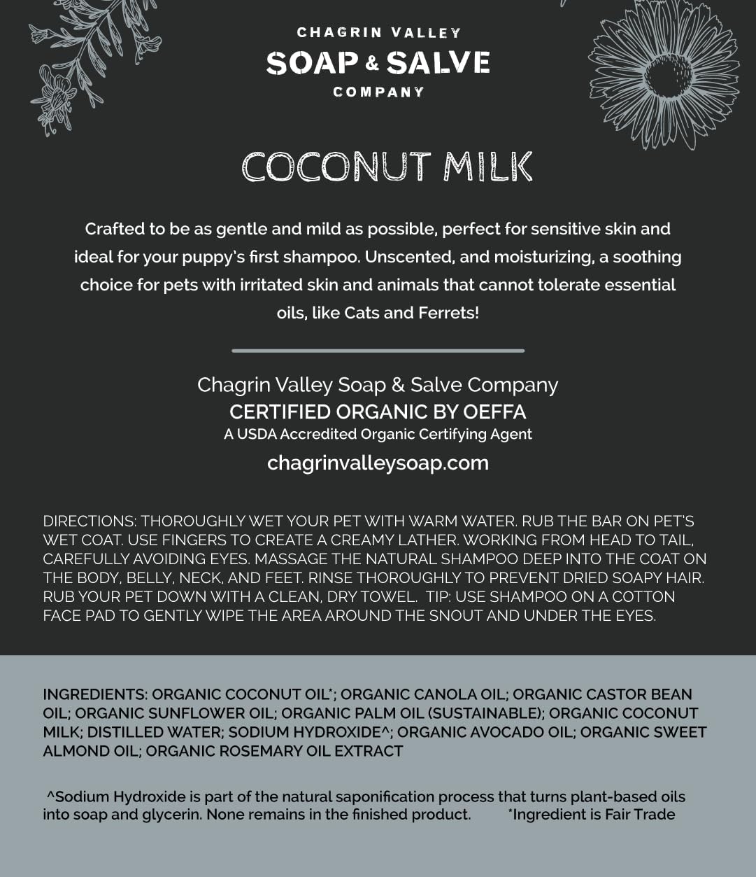 Chagrin Valley Soap & Salve Organic Natural Dog & Pet Shampoo – Unscented & Moisturizing for Dogs with Dry, Sensitive or Itchy Skin – Coconut Milk Conditions the Coat - 3.8 OZ Bar 3PK