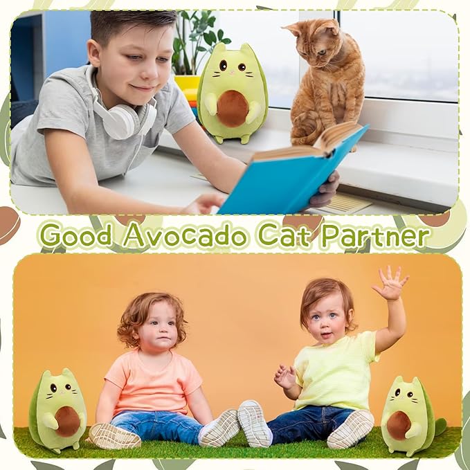 Cat Stuffed Animal Avocado Pillow,Cute Avocado Cat Plush Toys,Funny and Soft Green Kitten Plushie Stuffed Toy Gifts for Kids Boys Girls