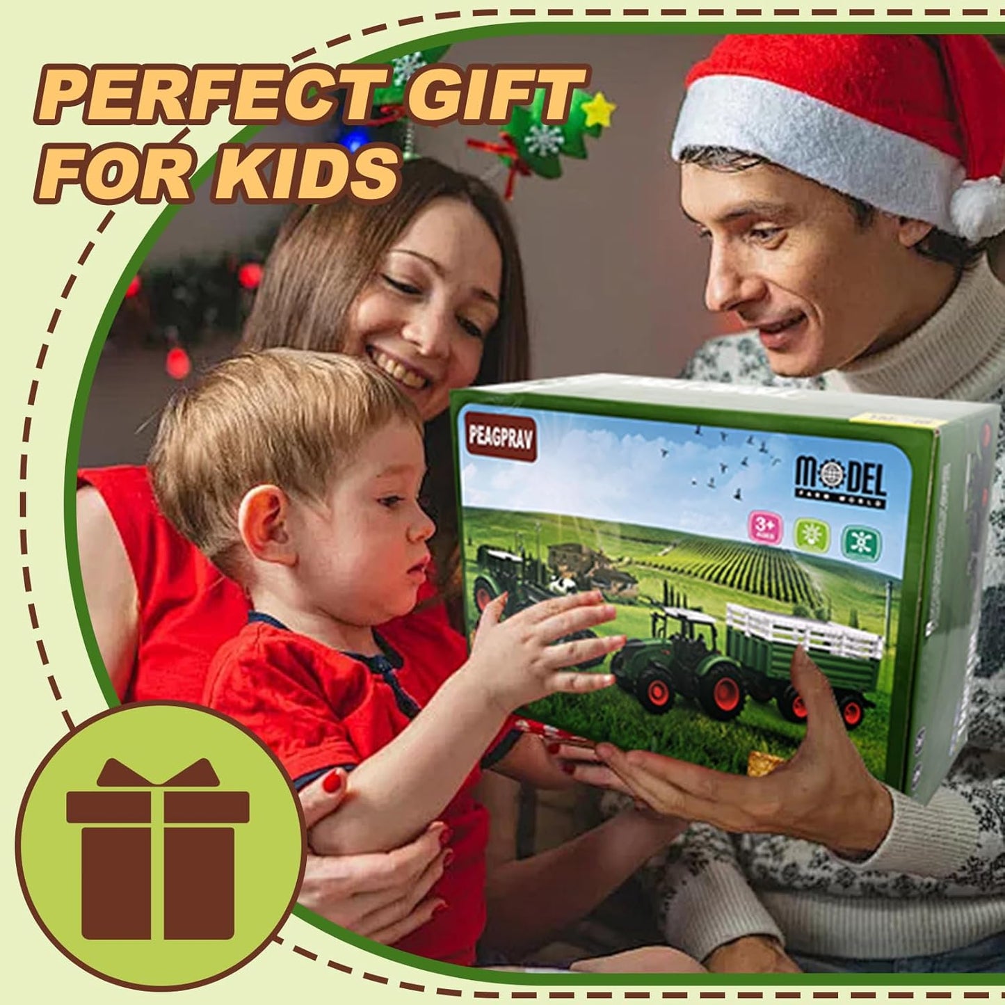 Farm Tractor Toys Set Bale Haying Round Baler with Barn Farmer,Cow,Farm Tools,Tree Farm Tractor Pla yset for Kids Toddler Boys Girls Ages 3-7 Years