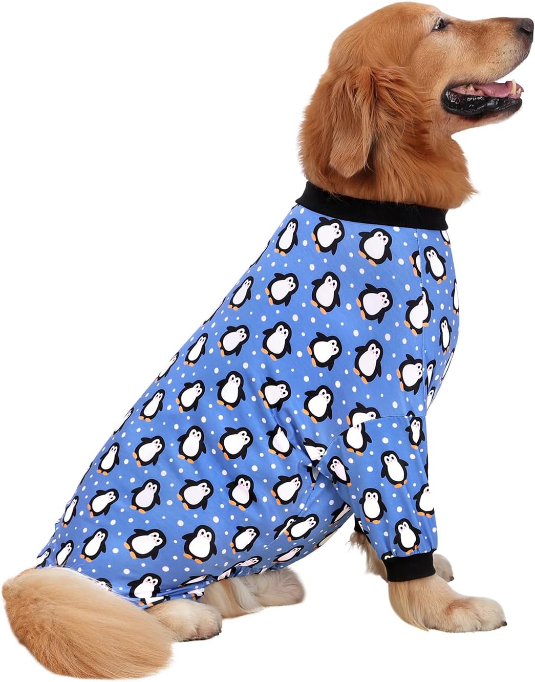 HDE Dog Pajamas One Piece Jammies Jumpsuit Pet Clothes Outfit Stretchy Lightweight Comfy Shirt Pjs for M-3XL Dogs Penguin Polka Dots - M